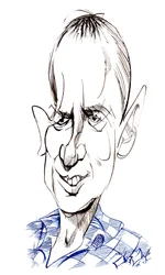 Frank Skinner - Karikatur des englischen Komikers, Schauspielers, Schriftstellers und Moderators, geboren 1957